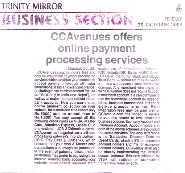 CCAvenue offers online payment processing services - Published by Trinity Mirror