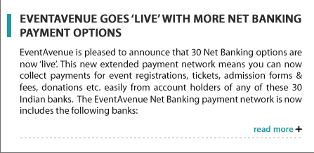 EventAvenue Goes Live with more Net Banking Payment Options