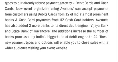 EventAvenue Expands its Payment List